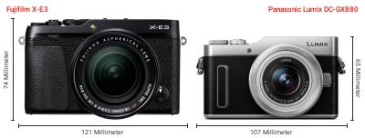 Größenvergleich: Fujifilm X-E3 vs. Panasonic Lumix DC-GX880