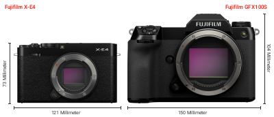 Größenvergleich: Fujifilm X-E4 vs. Fujifilm GFX100S Größenvergleich: Fujifilm X-E4 vs. Fujifilm GFX100S