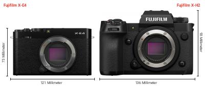 Größenvergleich: Fujifilm X-E4 vs. Fujifilm X-H2 Größenvergleich: Fujifilm X-E4 vs. Fujifilm X-H2