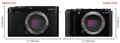 Größenvergleich: Fujifilm X-E4 vs. Fujifilm X-M5 Größenvergleich: Fujifilm X-E4 vs. Fujifilm X-M5