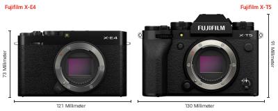 Größenvergleich: Fujifilm X-E4 vs. Fujifilm X-T5 Größenvergleich: Fujifilm X-E4 vs. Fujifilm X-T5