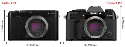Größenvergleich: Fujifilm X-E4 vs. Fujifilm X-T50 Größenvergleich: Fujifilm X-E4 vs. Fujifilm X-T50