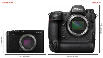 Größenvergleich: Fujifilm X-E4 vs. Nikon Z9 Größenvergleich: Fujifilm X-E4 vs. Nikon Z9