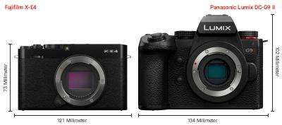 Größenvergleich: Fujifilm X-E4 vs. Panasonic Lumix DC-G9 II Größenvergleich: Fujifilm X-E4 vs. Panasonic Lumix DC-G9 II