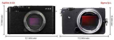 Größenvergleich: Fujifilm X-E4 vs. Sigma fp L Größenvergleich: Fujifilm X-E4 vs. Sigma fp L