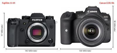 Größenvergleich: Fujifilm X-H1 vs. Canon EOS R6 Größenvergleich: Fujifilm X-H1 vs. Canon EOS R6
