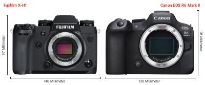 Größenvergleich: Fujifilm X-H1 vs. Canon EOS R6 Mark II Größenvergleich: Fujifilm X-H1 vs. Canon EOS R6 Mark II