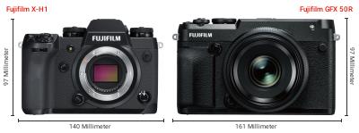 Größenvergleich: Fujifilm X-H1 vs. Fujifilm GFX 50R Größenvergleich: Fujifilm X-H1 vs. Fujifilm GFX 50R