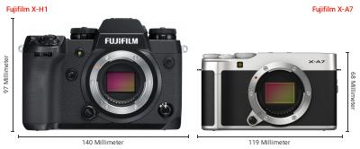 Größenvergleich: Fujifilm X-H1 vs. Fujifilm X-A7 Größenvergleich: Fujifilm X-H1 vs. Fujifilm X-A7