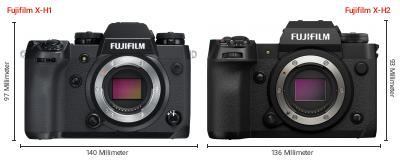 Größenvergleich: Fujifilm X-H1 vs. Fujifilm X-H2 Größenvergleich: Fujifilm X-H1 vs. Fujifilm X-H2