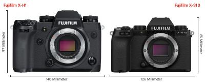Größenvergleich: Fujifilm X-H1 vs. Fujifilm X-S10 Größenvergleich: Fujifilm X-H1 vs. Fujifilm X-S10