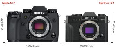 Größenvergleich: Fujifilm X-H1 vs. Fujifilm X-T30 Größenvergleich: Fujifilm X-H1 vs. Fujifilm X-T30