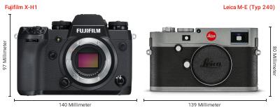 Größenvergleich: Fujifilm X-H1 vs. Leica M-E (Typ 240) Größenvergleich: Fujifilm X-H1 vs. Leica M-E (Typ 240)