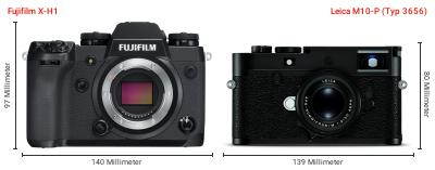 Größenvergleich: Fujifilm X-H1 vs. Leica M10-P (Typ 3656) Größenvergleich: Fujifilm X-H1 vs. Leica M10-P (Typ 3656)