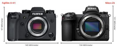 Größenvergleich: Fujifilm X-H1 vs. Nikon Z6 Größenvergleich: Fujifilm X-H1 vs. Nikon Z6