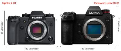 Größenvergleich: Fujifilm X-H1 vs. Panasonic Lumix DC-S1 Größenvergleich: Fujifilm X-H1 vs. Panasonic Lumix DC-S1