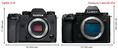 Größenvergleich: Fujifilm X-H1 vs. Panasonic Lumix DC-S5 II Größenvergleich: Fujifilm X-H1 vs. Panasonic Lumix DC-S5 II