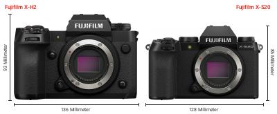 Größenvergleich: Fujifilm X-H2 vs. Fujifilm X-S20 Größenvergleich: Fujifilm X-H2 vs. Fujifilm X-S20
