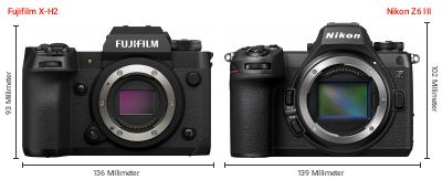 Größenvergleich: Fujifilm X-H2 vs. Nikon Z6 III