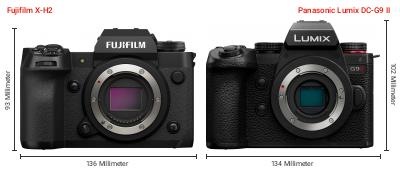 Größenvergleich: Fujifilm X-H2 vs. Panasonic Lumix DC-G9 II Größenvergleich: Fujifilm X-H2 vs. Panasonic Lumix DC-G9 II