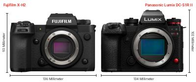 Größenvergleich: Fujifilm X-H2 vs. Panasonic Lumix DC-S1R II Größenvergleich: Fujifilm X-H2 vs. Panasonic Lumix DC-S1R II
