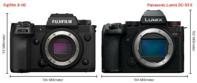 Größenvergleich: Fujifilm X-H2 vs. Panasonic Lumix DC-S5 II Größenvergleich: Fujifilm X-H2 vs. Panasonic Lumix DC-S5 II
