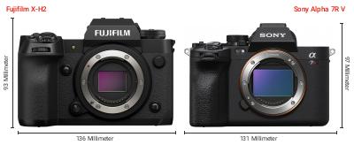 Größenvergleich: Fujifilm X-H2 vs. Sony Alpha 7R V Größenvergleich: Fujifilm X-H2 vs. Sony Alpha 7R V