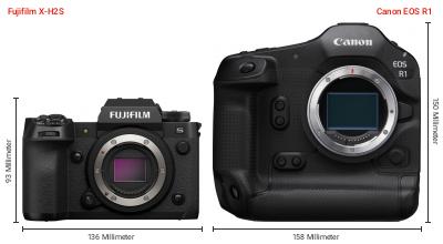 Größenvergleich: Fujifilm X-H2S vs. Canon EOS R1 Größenvergleich: Fujifilm X-H2S vs. Canon EOS R1