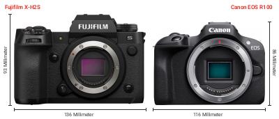 Größenvergleich: Fujifilm X-H2S vs. Canon EOS R100