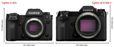 Größenvergleich: Fujifilm X-H2S vs. Fujifilm GFX100S II Größenvergleich: Fujifilm X-H2S vs. Fujifilm GFX100S II