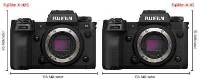 Größenvergleich: Fujifilm X-H2S vs. Fujifilm X-H2 Größenvergleich: Fujifilm X-H2S vs. Fujifilm X-H2