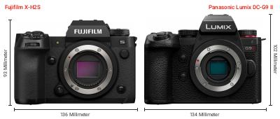 Größenvergleich: Fujifilm X-H2S vs. Panasonic Lumix DC-G9 II Größenvergleich: Fujifilm X-H2S vs. Panasonic Lumix DC-G9 II