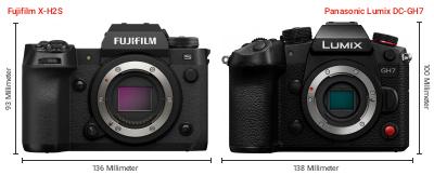 Größenvergleich: Fujifilm X-H2S vs. Panasonic Lumix DC-GH7 Größenvergleich: Fujifilm X-H2S vs. Panasonic Lumix DC-GH7