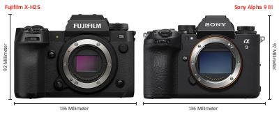 Größenvergleich: Fujifilm X-H2S vs. Sony Alpha 9 III