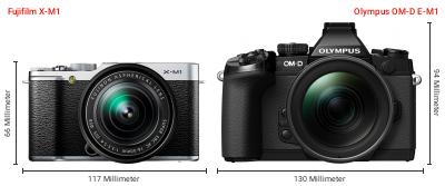 Größenvergleich: Fujifilm X-M1 vs. OM System OM-D E-M1 Größenvergleich: Fujifilm X-M1 vs. OM System OM-D E-M1