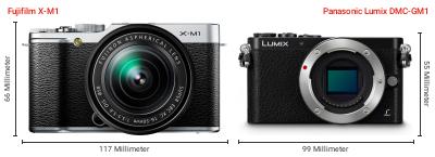 Größenvergleich: Fujifilm X-M1 vs. Panasonic Lumix DMC-GM1 Größenvergleich: Fujifilm X-M1 vs. Panasonic Lumix DMC-GM1