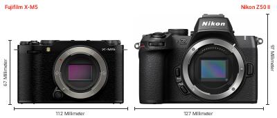 Größenvergleich: Fujifilm X-M5 vs. Nikon Z50 II Größenvergleich: Fujifilm X-M5 vs. Nikon Z50 II
