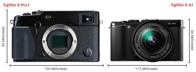 Größenvergleich: Fujifilm X-Pro1 vs. Fujifilm X-A1 Größenvergleich: Fujifilm X-Pro1 vs. Fujifilm X-A1