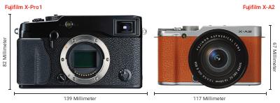 Größenvergleich: Fujifilm X-Pro1 vs. Fujifilm X-A2 Größenvergleich: Fujifilm X-Pro1 vs. Fujifilm X-A2