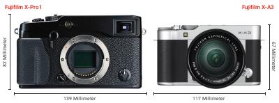 Größenvergleich: Fujifilm X-Pro1 vs. Fujifilm X-A3 Größenvergleich: Fujifilm X-Pro1 vs. Fujifilm X-A3