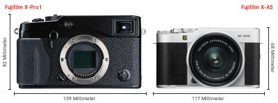 Größenvergleich: Fujifilm X-Pro1 vs. Fujifilm X-A5
