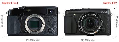 Größenvergleich: Fujifilm X-Pro1 vs. Fujifilm X-E2 Größenvergleich: Fujifilm X-Pro1 vs. Fujifilm X-E2