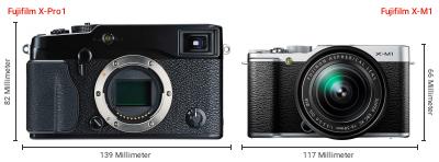 Größenvergleich: Fujifilm X-Pro1 vs. Fujifilm X-M1 Größenvergleich: Fujifilm X-Pro1 vs. Fujifilm X-M1