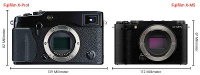 Größenvergleich: Fujifilm X-Pro1 vs. Fujifilm X-M5 Größenvergleich: Fujifilm X-Pro1 vs. Fujifilm X-M5