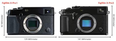 Größenvergleich: Fujifilm X-Pro1 vs. Fujifilm X-Pro3
