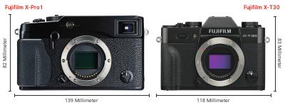 Größenvergleich: Fujifilm X-Pro1 vs. Fujifilm X-T30 Größenvergleich: Fujifilm X-Pro1 vs. Fujifilm X-T30