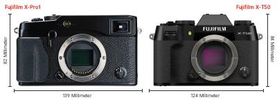 Größenvergleich: Fujifilm X-Pro1 vs. Fujifilm X-T50