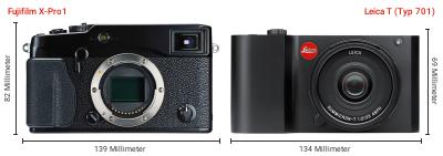 Größenvergleich: Fujifilm X-Pro1 vs. Leica T (Typ 701) Größenvergleich: Fujifilm X-Pro1 vs. Leica T (Typ 701)
