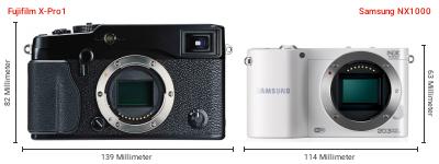 Größenvergleich: Fujifilm X-Pro1 vs. Samsung NX1000 Größenvergleich: Fujifilm X-Pro1 vs. Samsung NX1000