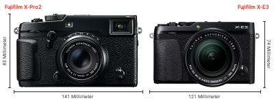 Größenvergleich: Fujifilm X-Pro2 vs. Fujifilm X-E3 Größenvergleich: Fujifilm X-Pro2 vs. Fujifilm X-E3